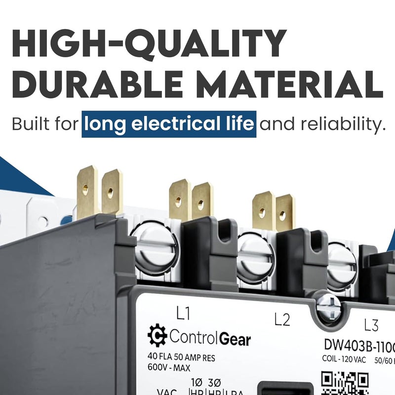 ControlGear 3 Pole Definite Purpose Contactor 120V Coil, 40 Amp Definite Purpose, UL Recognized and Approved for use with A2L Refrigerants, Line Lugs, Load Screws, DW403B-11 (3P 40A 120V Coil) - Image 5
